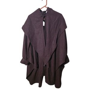 Geraldine Gray Handcrafted Wool Shawl Cape Coat Brown/maroon Women One Size
